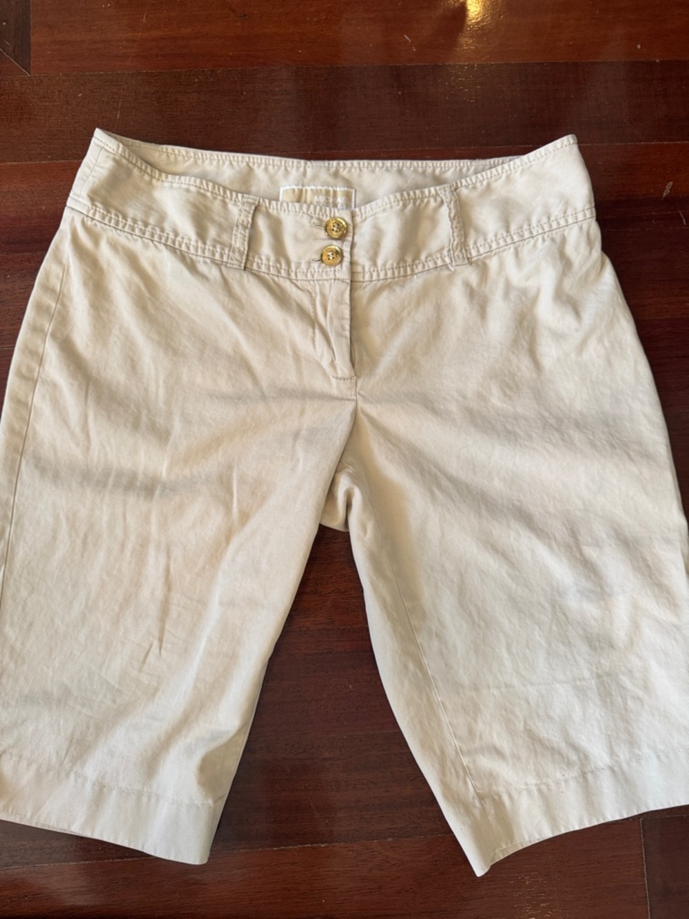 MICHAEL Michael Kors Cream Bermuda Shorts with Gold Buttons